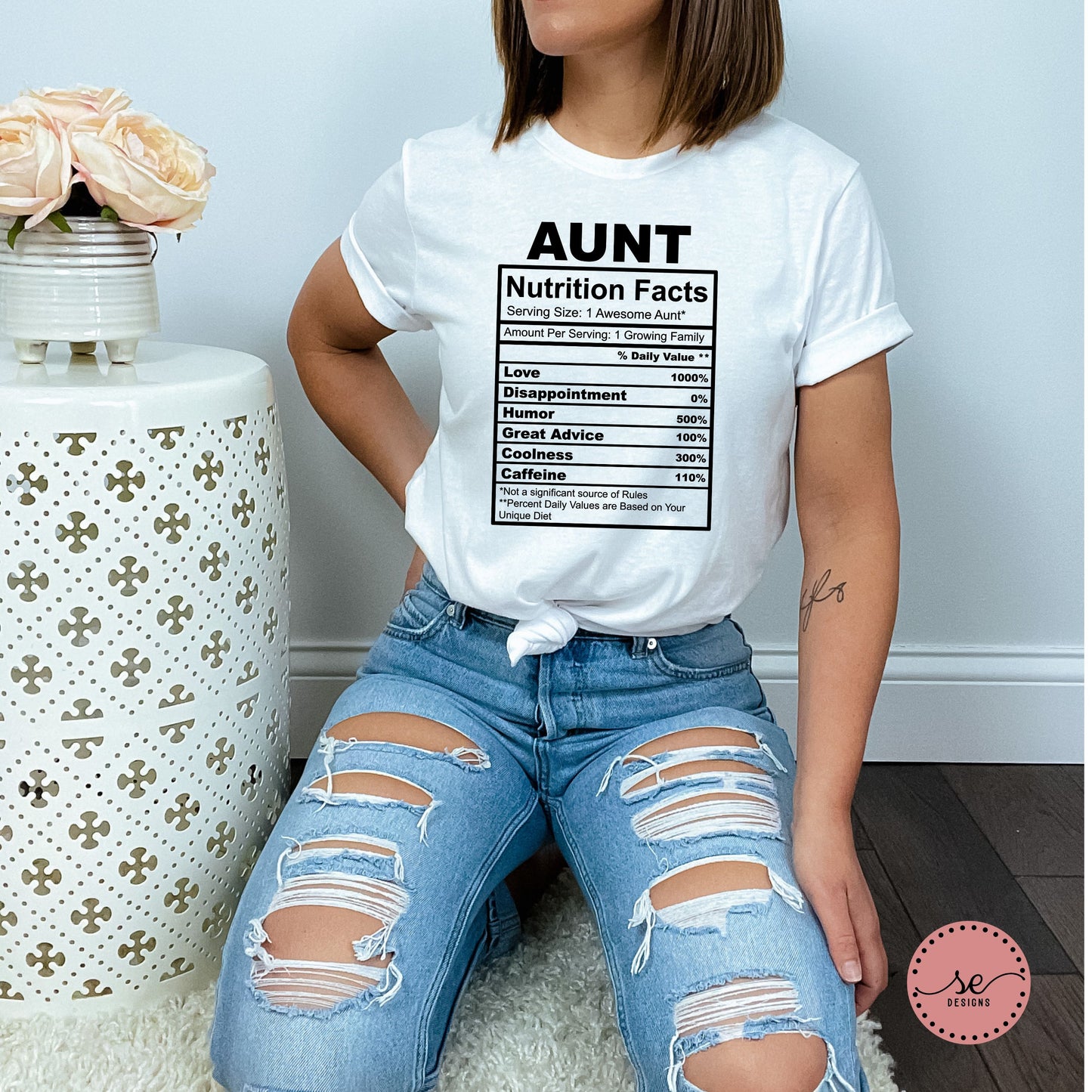 Aunt Nutrition Facts T-Shirt β Funny Aunt Gift Tee for Cool Aunts