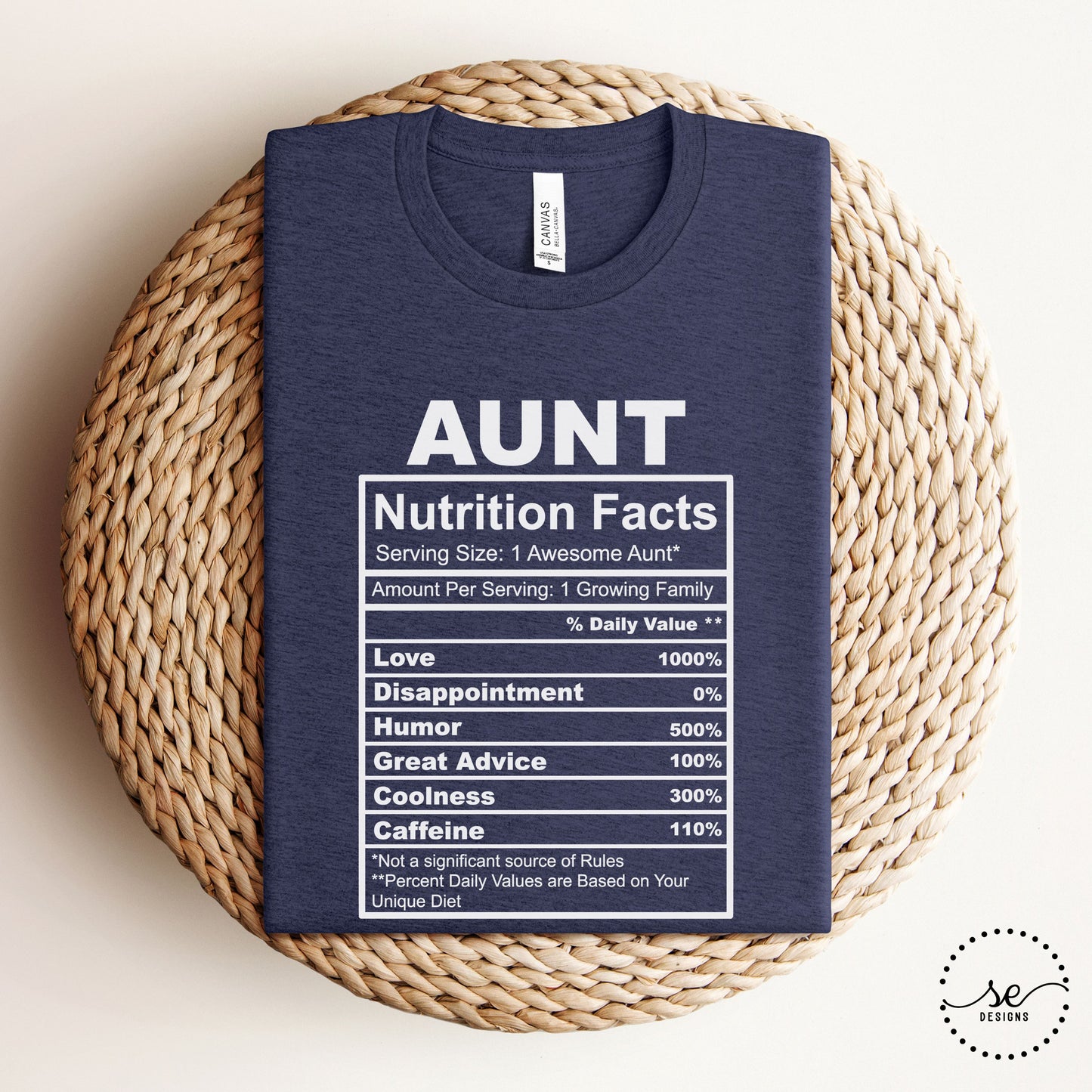 Aunt Nutrition Facts T-Shirt β Funny Aunt Gift Tee for Cool Aunts