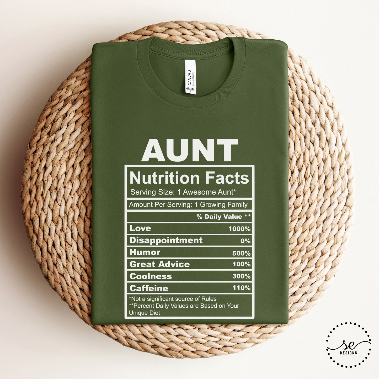 Aunt Nutrition Facts T-Shirt β Funny Aunt Gift Tee for Cool Aunts