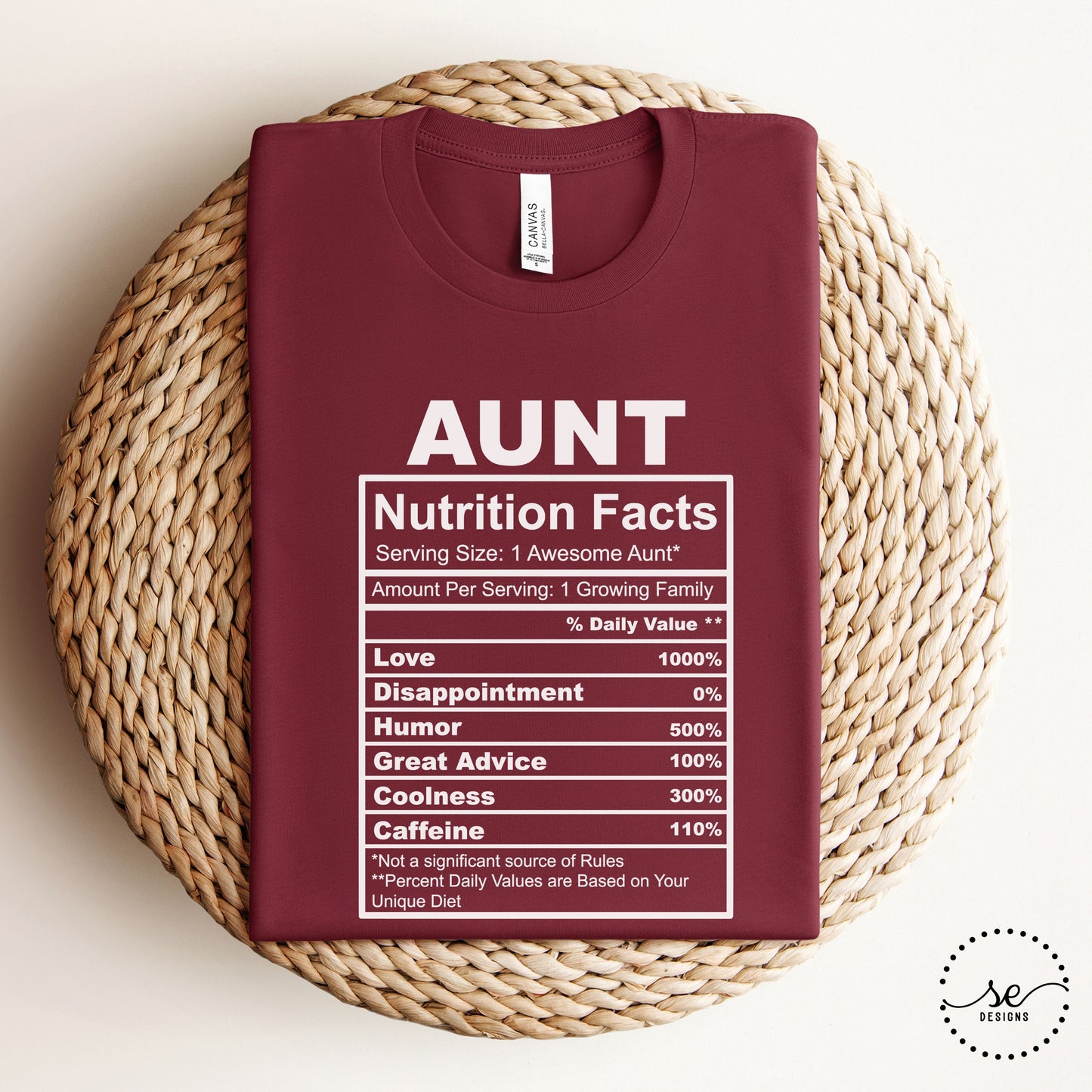 Aunt Nutrition Facts T-Shirt β Funny Aunt Gift Tee for Cool Aunts