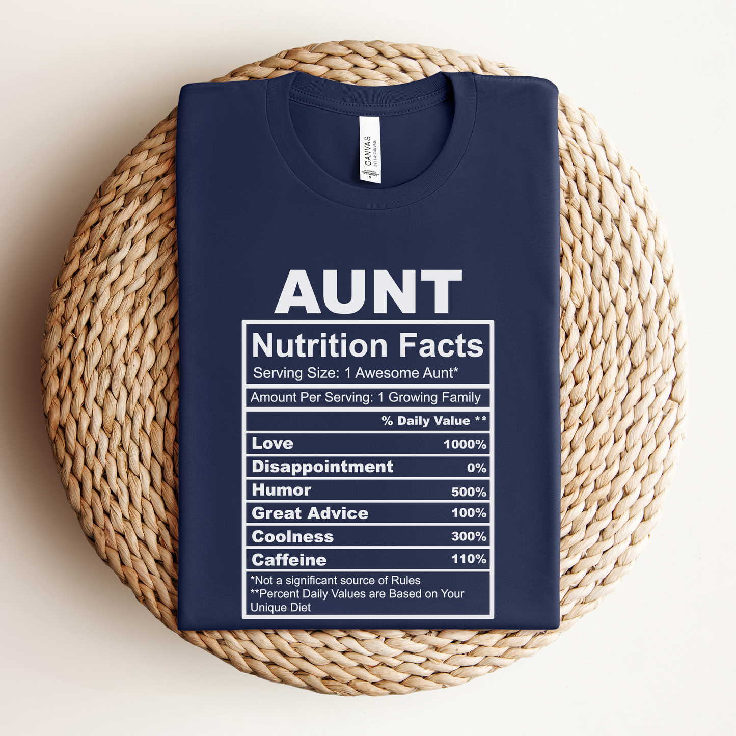 Aunt Nutrition Facts T-Shirt β Funny Aunt Gift Tee for Cool Aunts