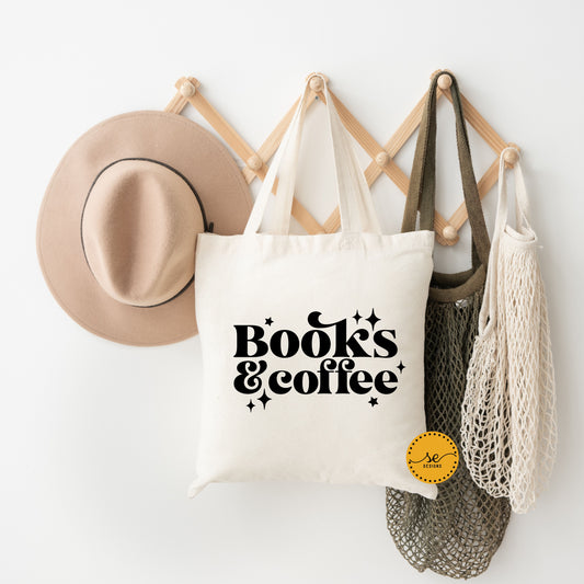 Books and Coffee Cotton Canvas Tote Bag