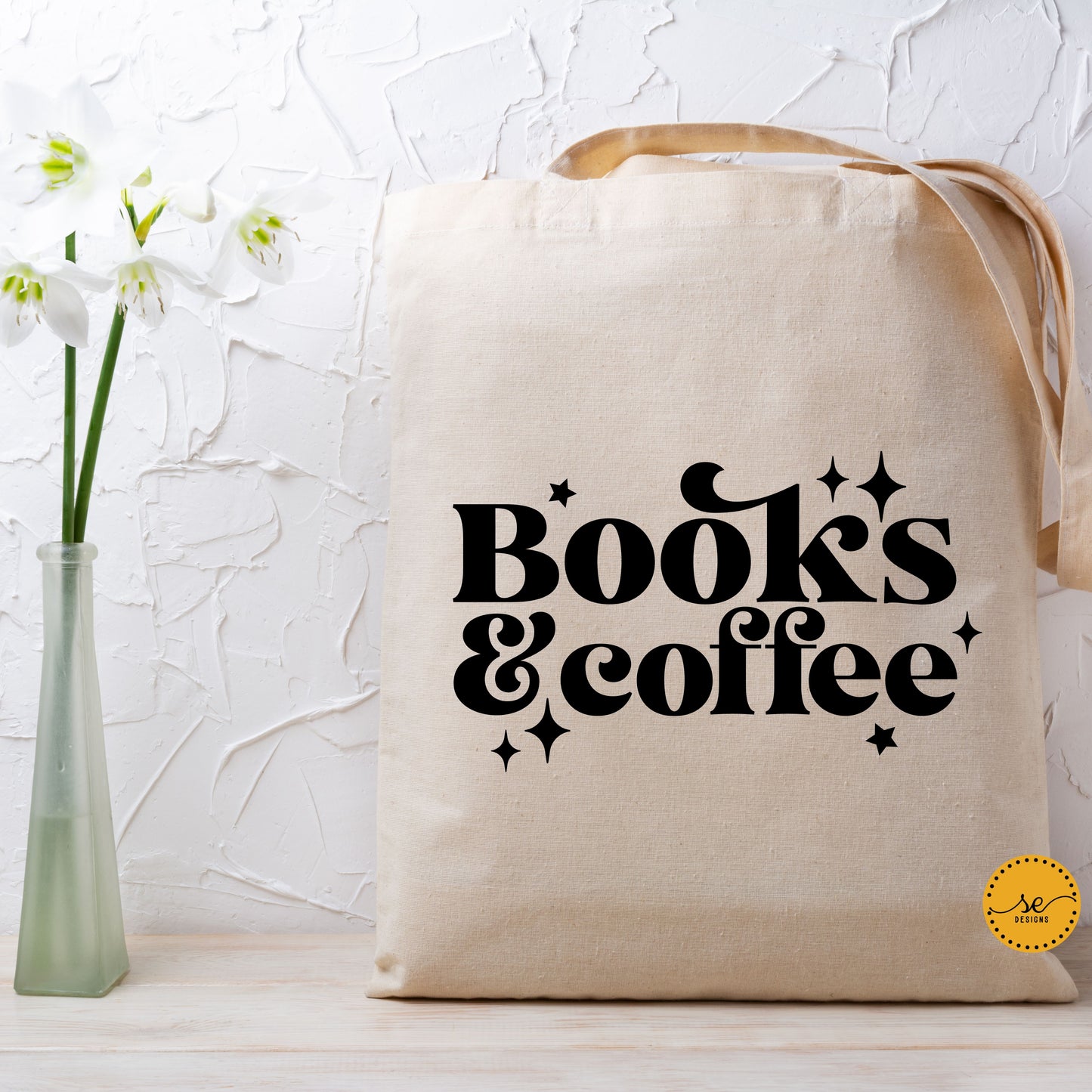 Books and Coffee Cotton Canvas Tote Bag