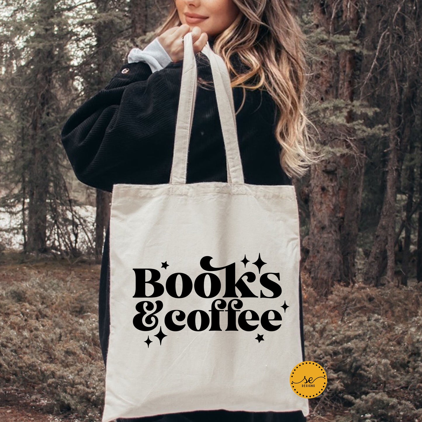 Books and Coffee Cotton Canvas Tote Bag