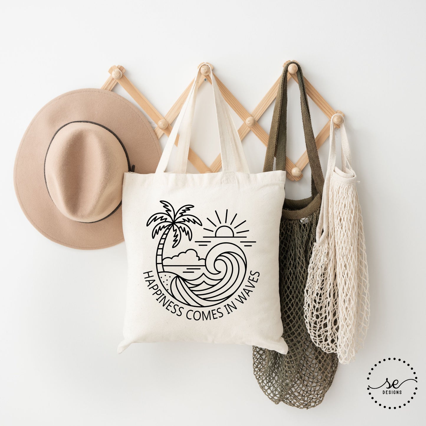 Happiness Comes in Waves Canvas Tote Bag