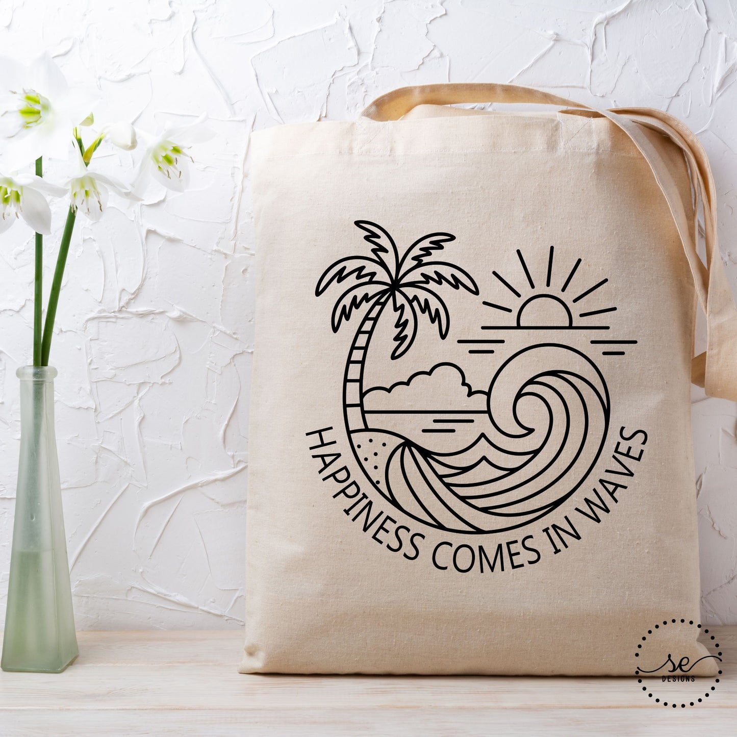 Happiness Comes in Waves Canvas Tote Bag
