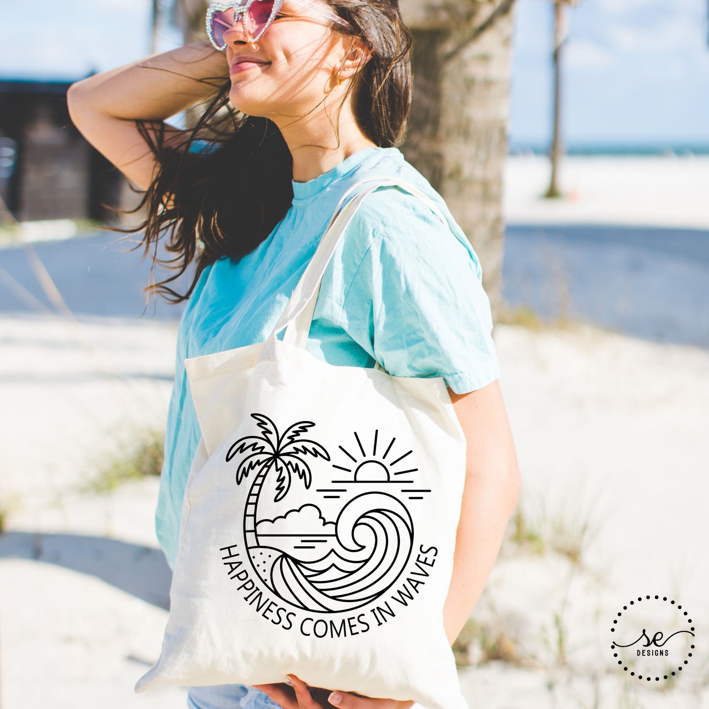 Happiness Comes in Waves Canvas Tote Bag