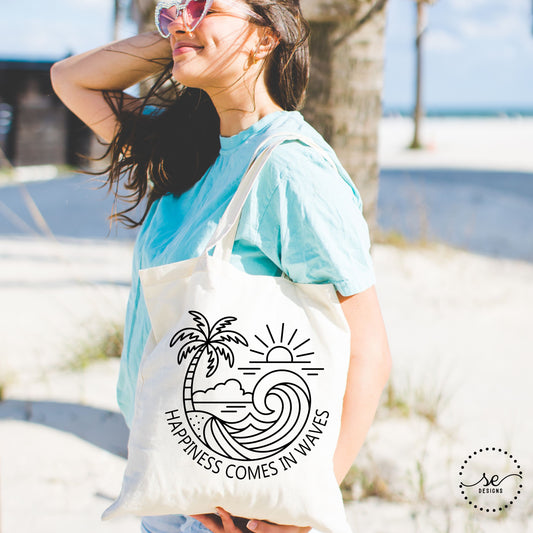 Happiness Comes in Waves Canvas Tote Bag