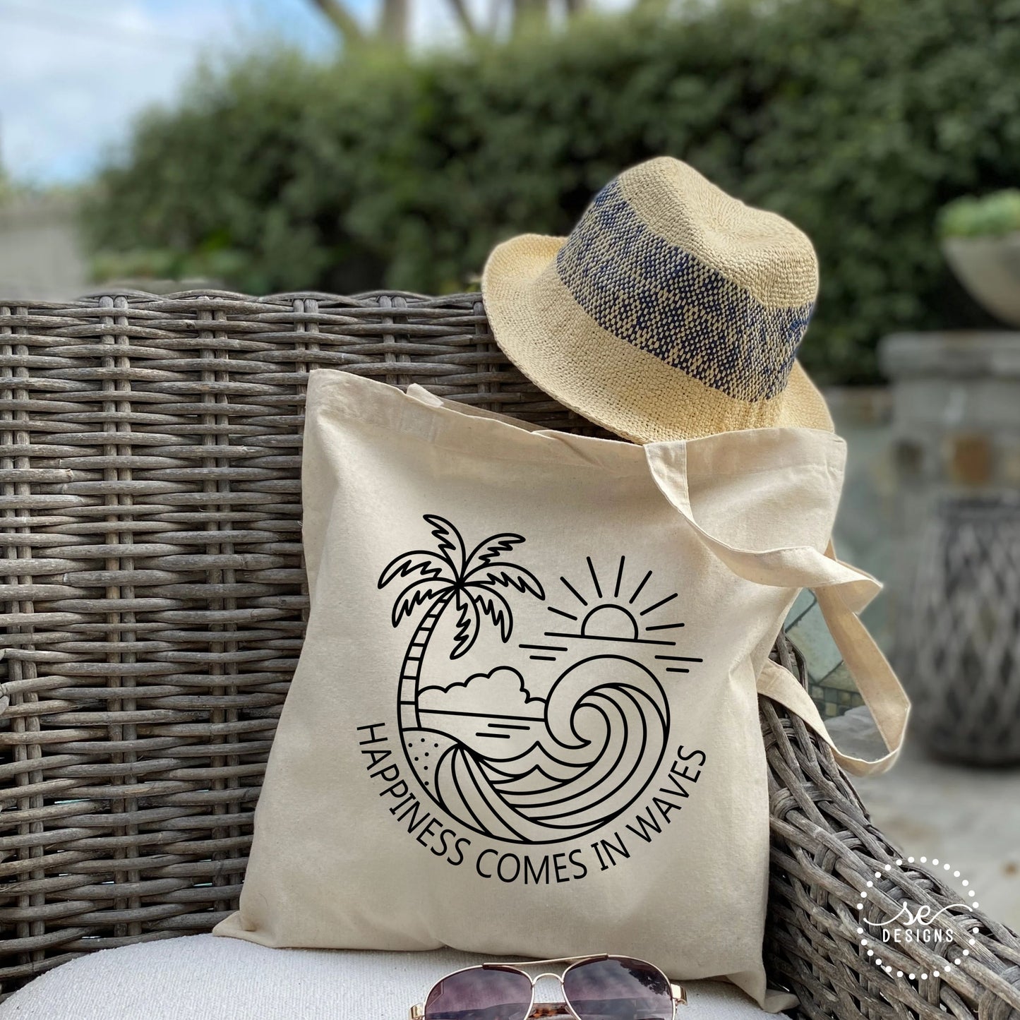 Happiness Comes in Waves Canvas Tote Bag
