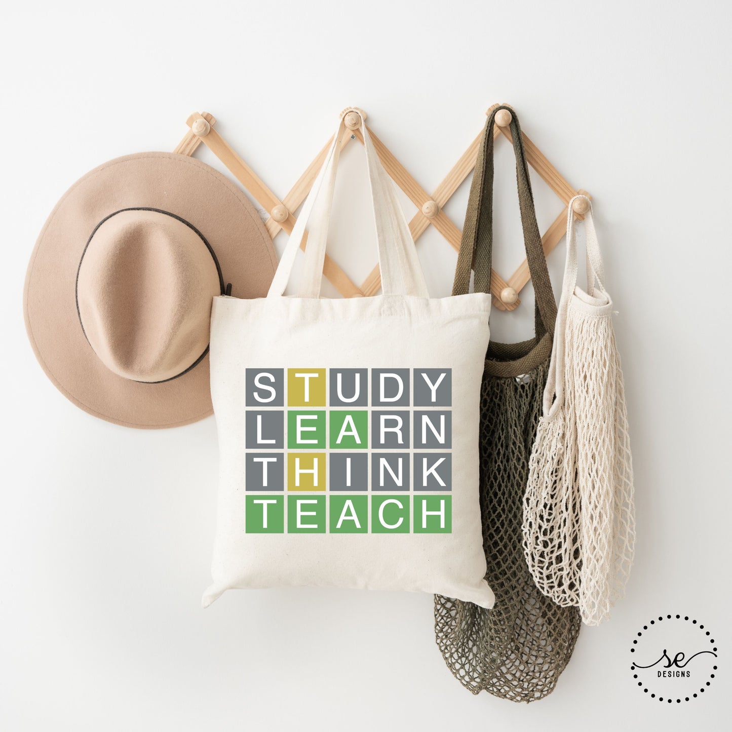Study Learn Think Teach Wordle Canvas Tote – Teacher Tote Bag | Educator Gift Bag